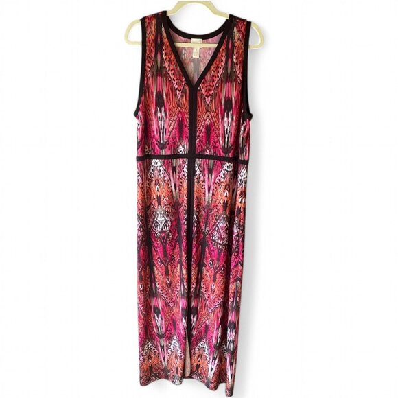 Chico's tropical boho sleeveless stretch maxi dress XL 16 glam festival retro - Picture 1 of 11